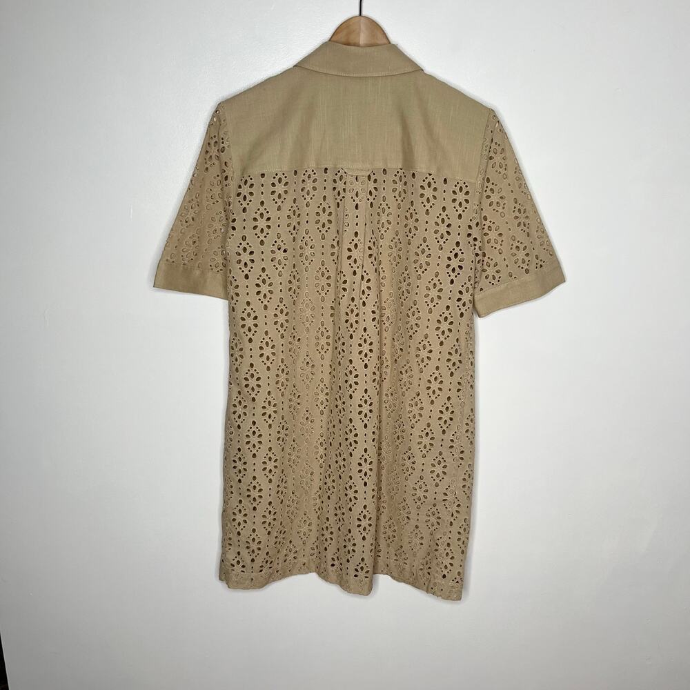 Veronica Beard Rafaela Eyelet Shirt Dress Khaki Utility Chic Size 4 No Slip - Picture 9 of 9
